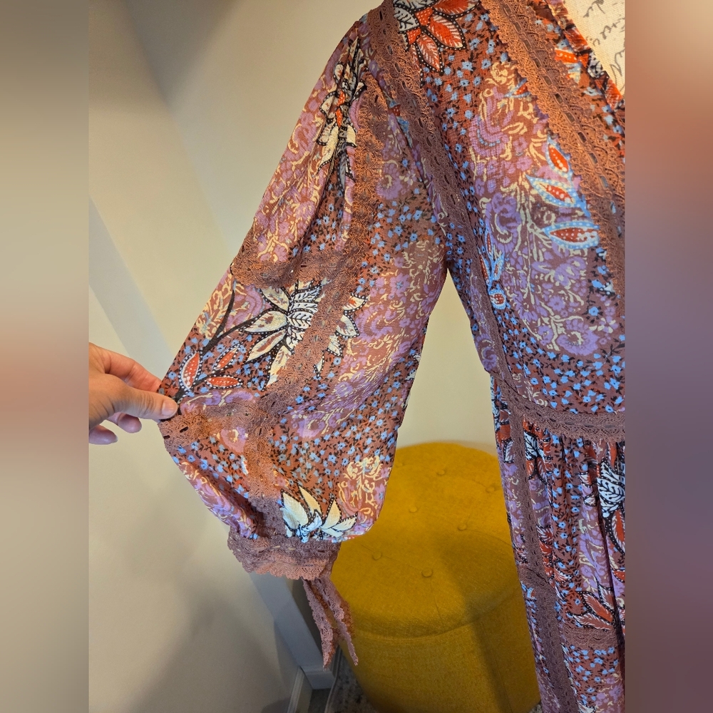Free People Charlotte Rose Combo Grassland Kimono, Size XS. - Picture 7 of 16